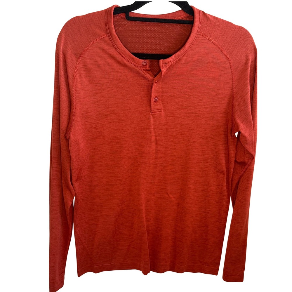 Lululemon Metal Vent Tech Henley Long Sleeve Shirt Rust Orange Men's Medium